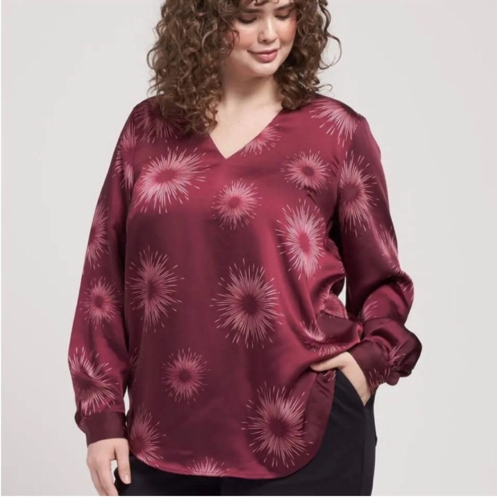 Universal Standard Eva Long Sleeved Satin Top Size M/ 18-20 EUC